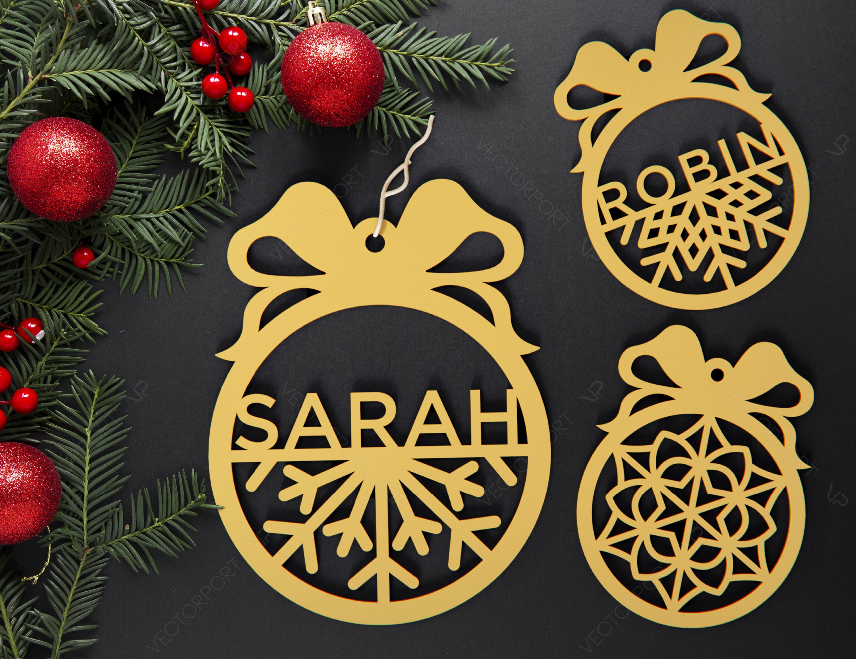 Personalized name Christmas ornaments Custom baubles set Tree Decorations Craft Hanging lasercut SVG Cricut Glowforge | SVG, DXF, AI |#093|