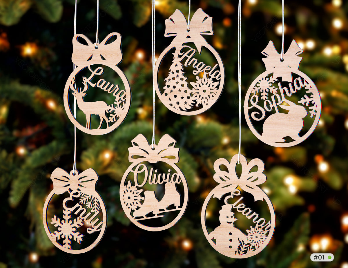 Personalized Christmas Balls Tree Decorations with Name Craft Pendants Hanging Bauble Paper art templates cut file |#U093|