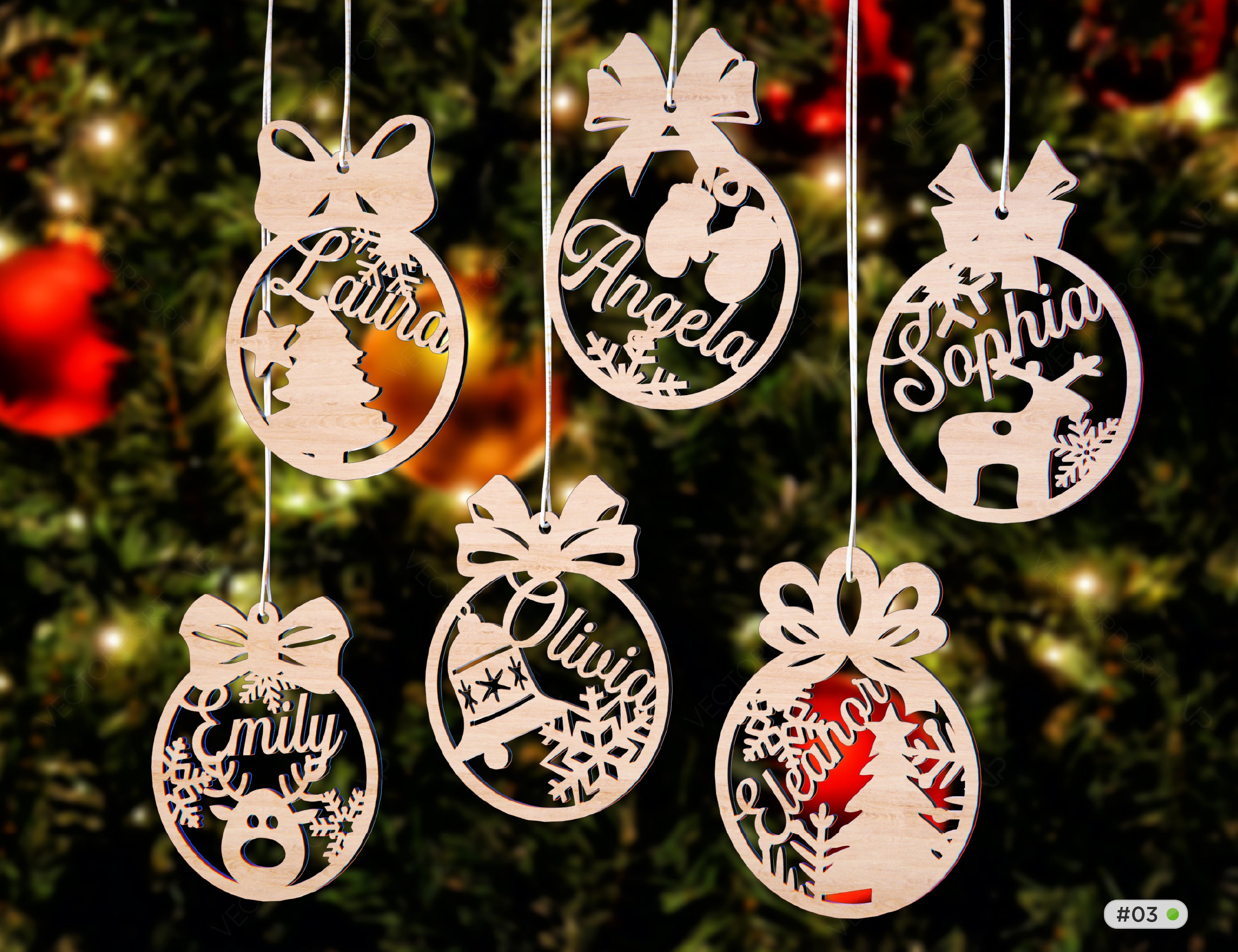 Personalized Christmas balls Tree Decorations with Name Craft Hanging Bauble Paper art templates cut file |#U095|