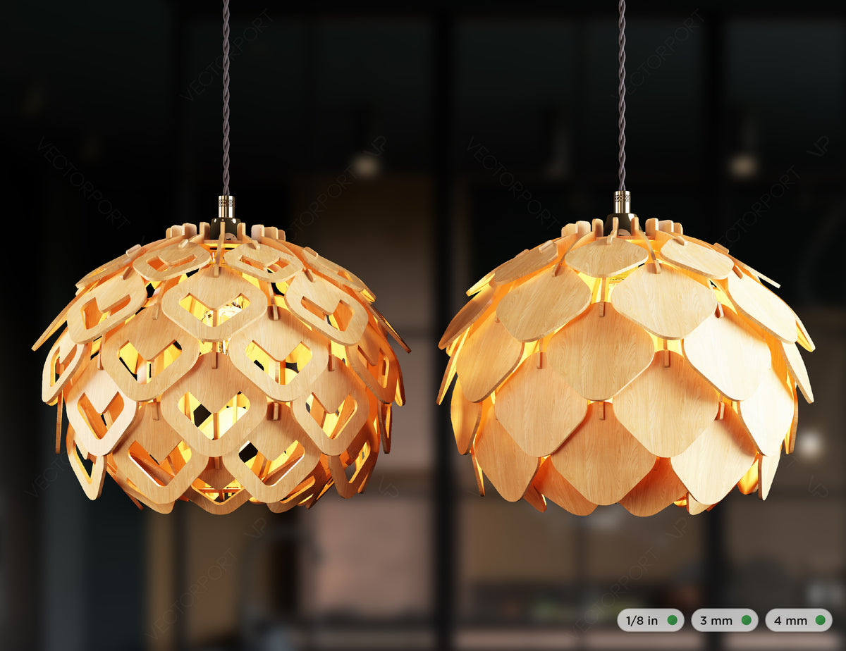 Scandinavian Pine Cone Hanging wooden chandelier lamp shade Pendant light template svg laser cut plywood| SVG, DXF, AI |#097|