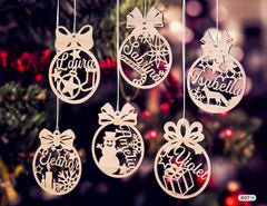 Personalized Christmas balls Tree Decorations with Name Craft Hanging Bauble Paper art templates cut file |#U099|