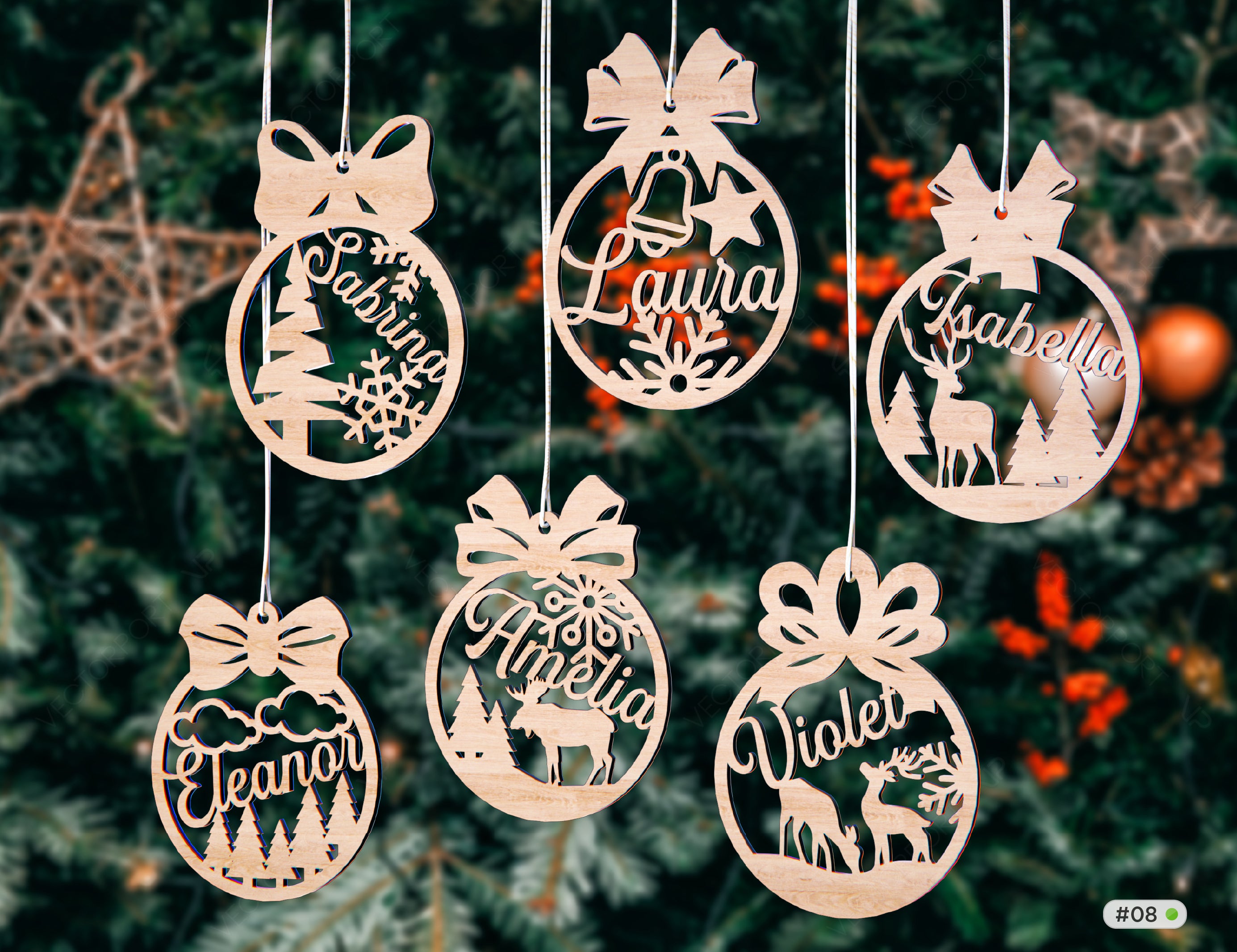 Personalized Christmas balls Tree Decorations with Name Craft Hanging Bauble Paper art templates cut file |#U100|