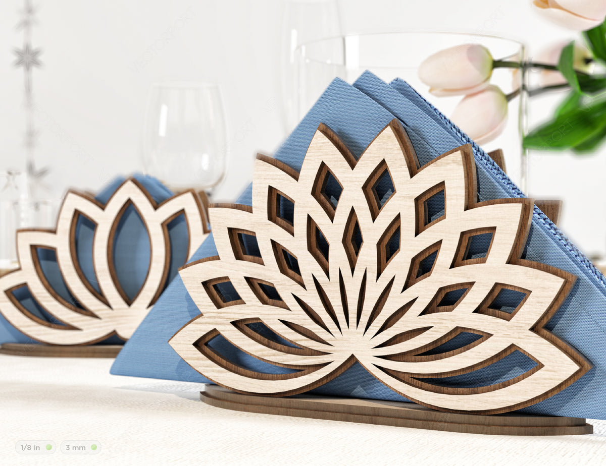 Lotus Flower Decorative Napkin Holder Laser Cut Heart Leaf Rose shape Tabletop wooden holder SVG |#U107|