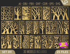Tree Ornaments for decorative partitions panel screen CNC Laser Cutting File | SVG, DXF, AI |#C011|