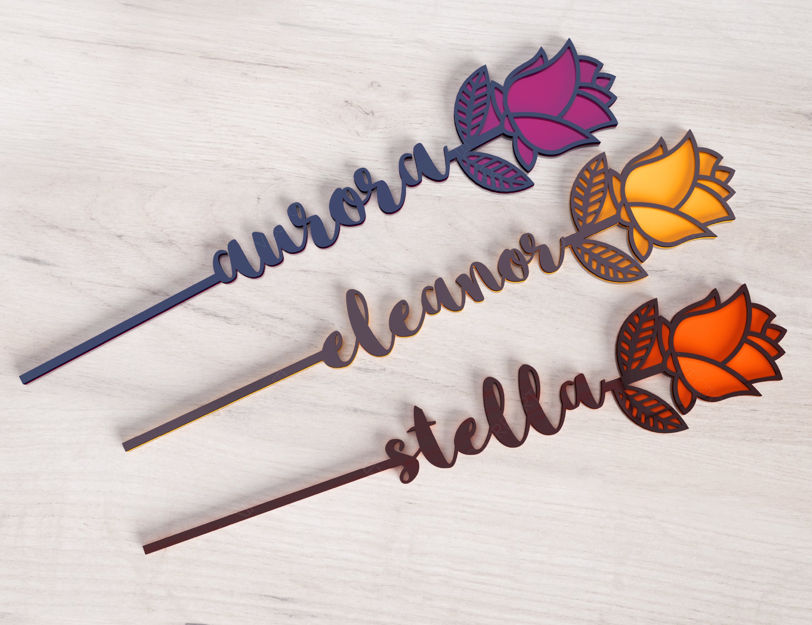 Rose - Laser Cut Out Art Valentine Day Acrylic wood Personalized Flower with name editable | SVG, DXF |#114|