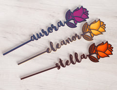 Rose - Laser Personalized Cut Out Art Valentine Day Acrylic wood Flower with name editable | SVG, DXF |#114|