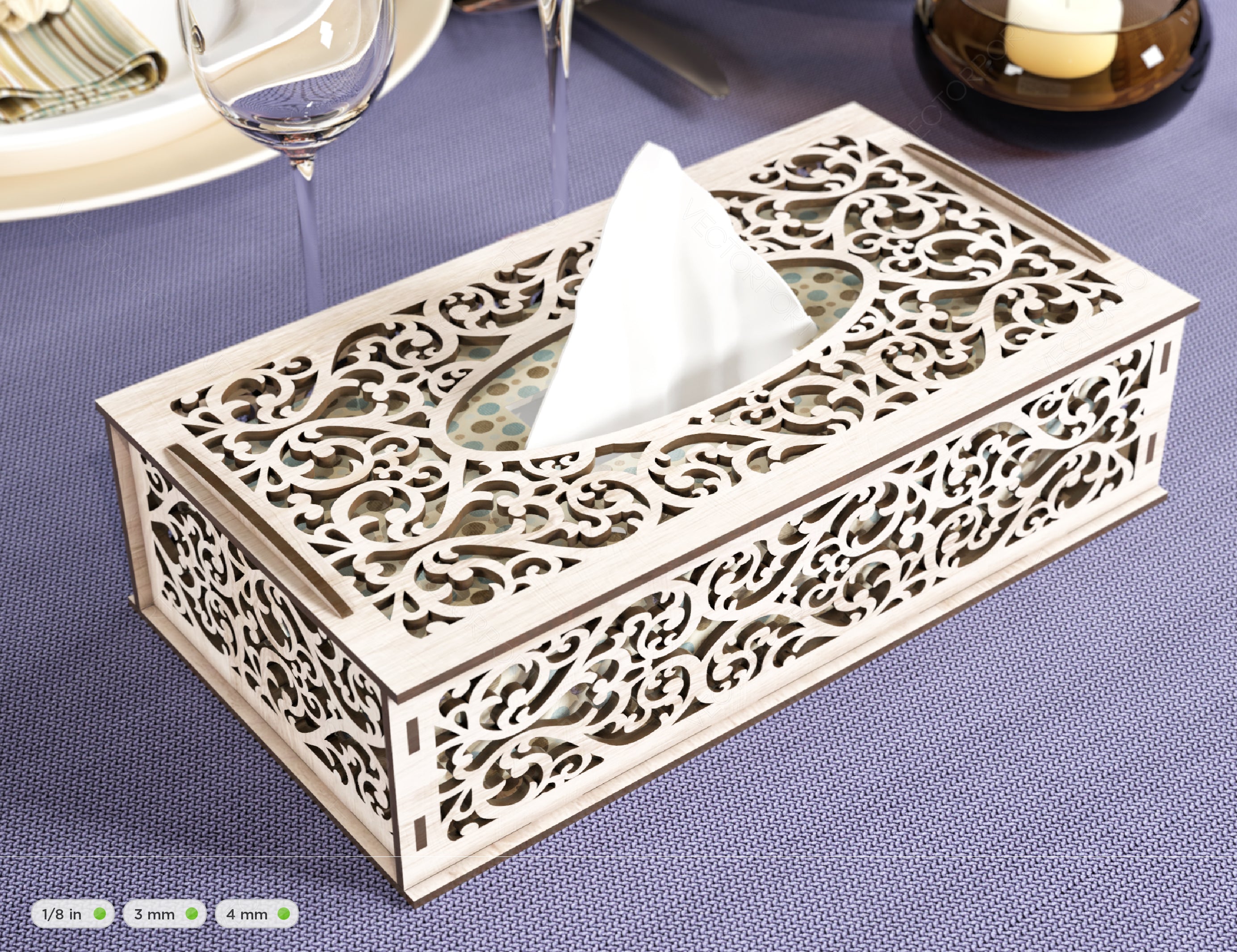 Floral Decorative Laser Cut Tissue Box Tabletop wooden napkin cover Glowforge SVG |#U123|