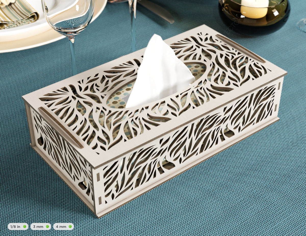 Leaves Decorative Laser Cut Tissue Box Tabletop wooden napkin cover Glowforge SVG |#U125|