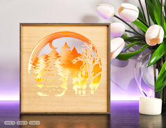 Christmas Wooden Night Lamp Deer Forest Scene Multilayer Shadowbox Laser Cut Lampshade Table light  |#U127|