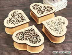 Wooden Heart shaped Jewelry laser cut Box template Wedding Love story vector model Jewelry box cut file | SVG, DXF |#131|