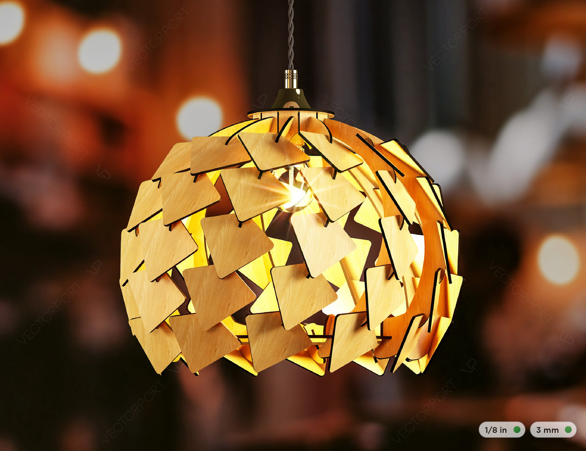 Scandinavian Pine Cone Wood Modern Hanging chandelier lamp shade Pendant light template svg laser cut plywood| SVG, DXF, AI |#136|