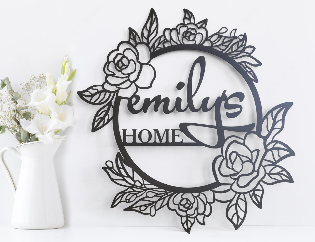 Personalized Flower Frame Monogram Decorative Name Sign Metal Wall Art Hanging Outdoor Plaque Laser Cut | SVG, DXF |#140|