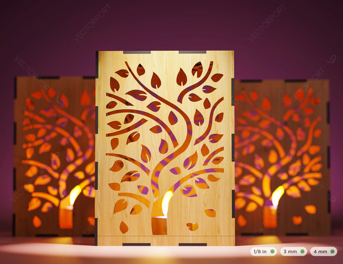 Tree Leaves Candle Holder Laser Cut Lamp wood Tea light Lantern Votive Gift SVG |#149|