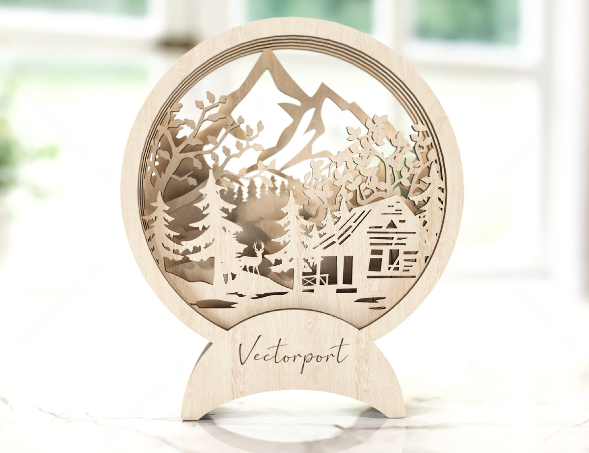 Christmas Wood Decorative New Year Wooden House Vector Plan DIY Scene Multilayer |SVG |#U151|