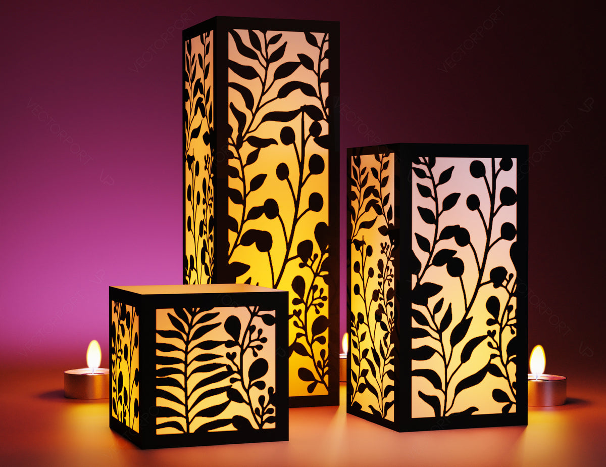 Papercut Floral Lantern Candle Holder SVG Laser Cut Lamp Tea light template Files |#154|