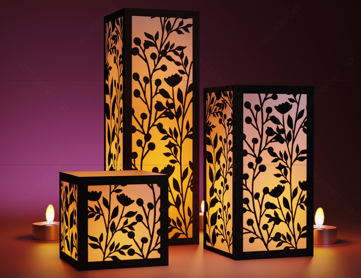 Papercut Floral Lantern Candle Holder SVG Laser Cut Lamp Tea light template Files |#155|