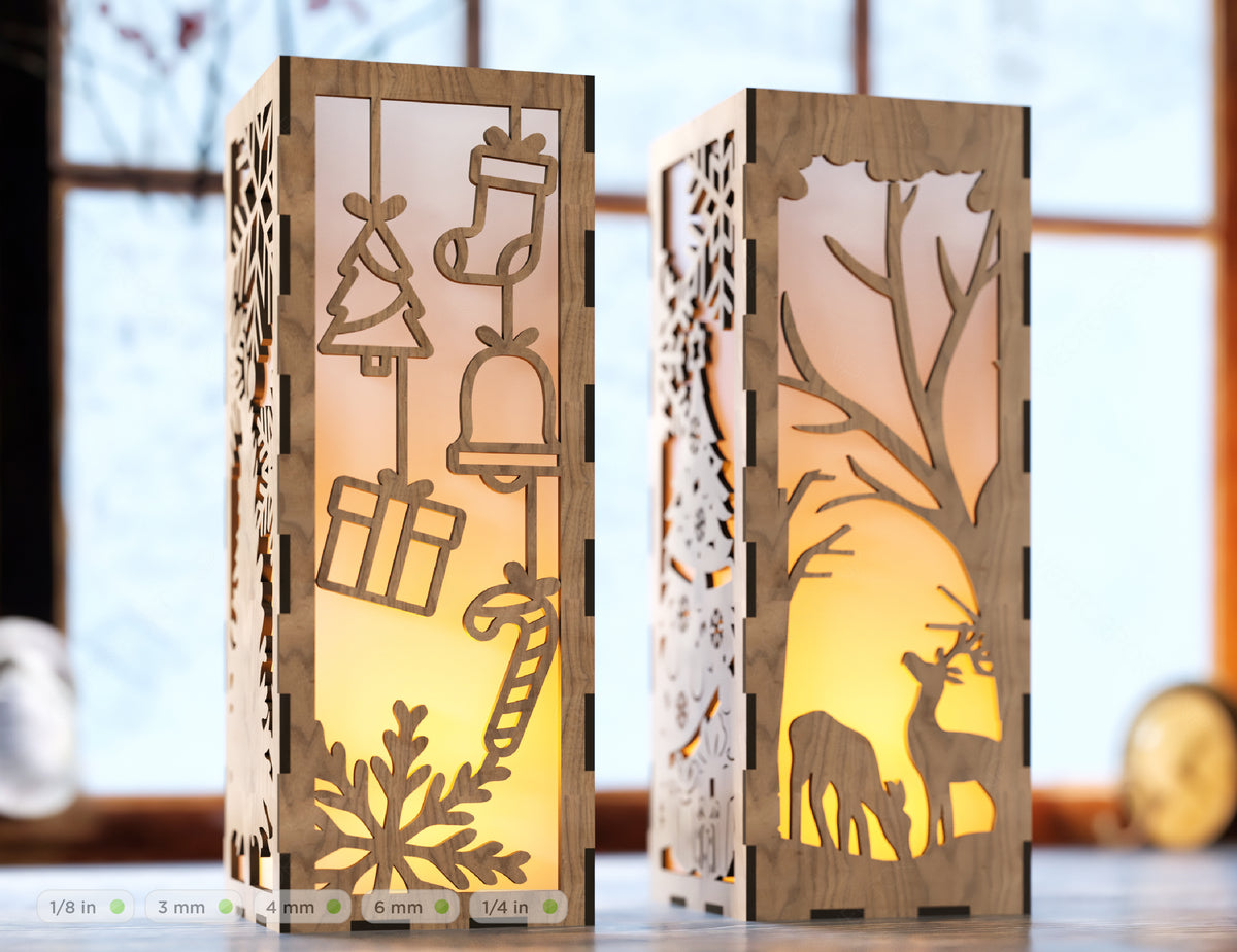Christmas Decorative Wooden table Lamp Lantern New Year Candle Holder Laser Cut Tea light SVG Cut Plan |#U160|