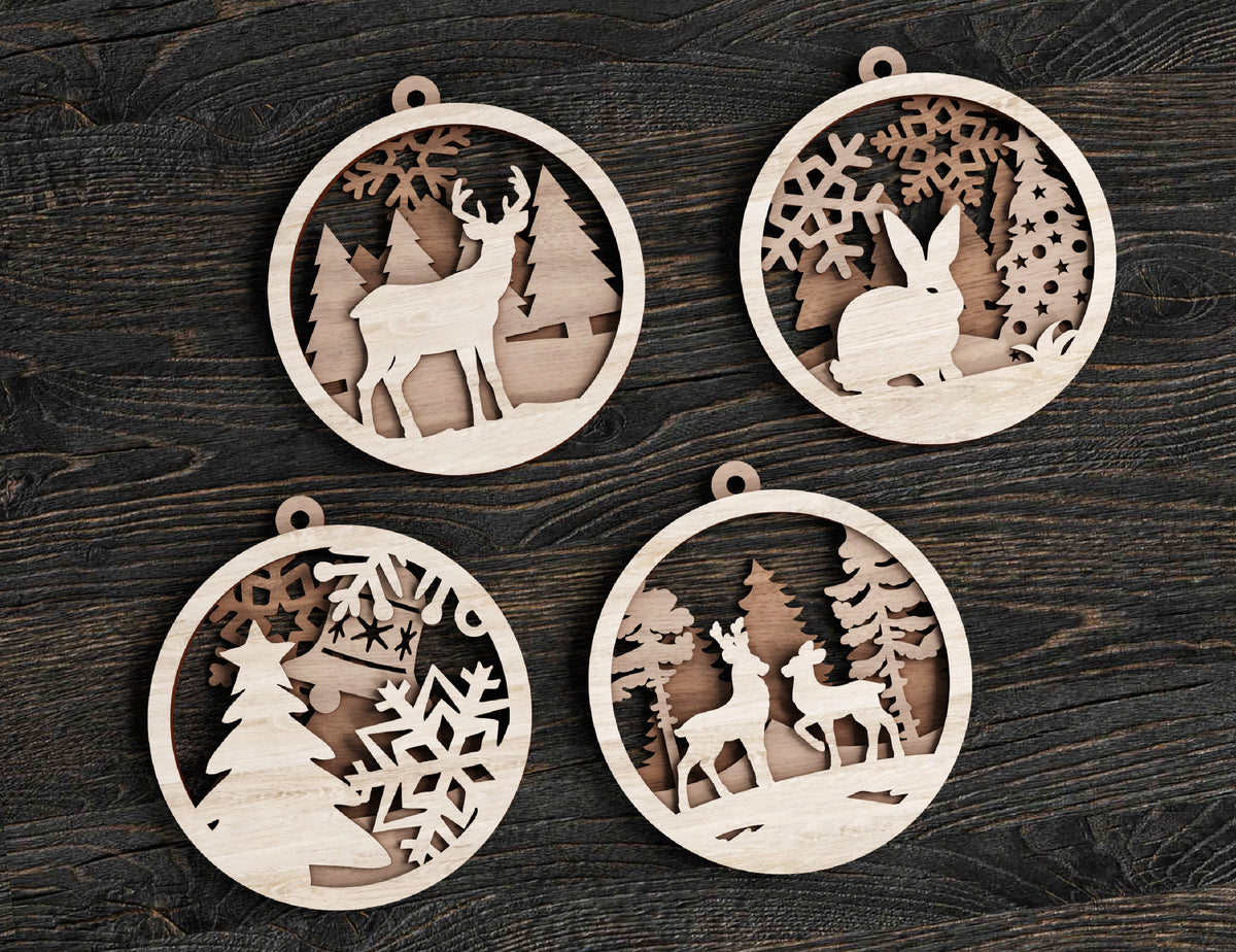 Christmas balls Tree Decorations Craft Hanging Bauble Paper art wood carving stencil laser cut templates  |#162|