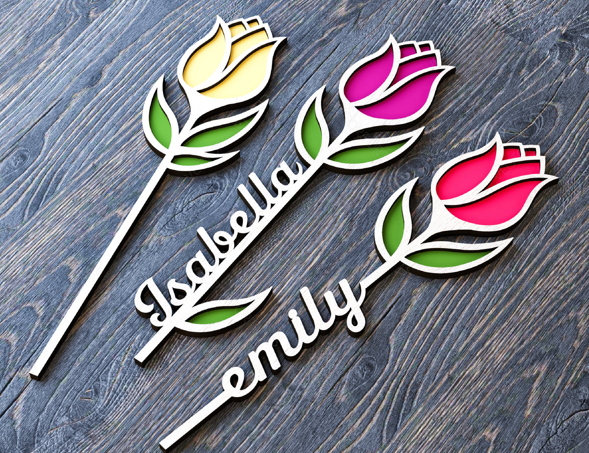 Tulip Flower Laser Cut Out Art Valentine Day Acrylic wood Personalized Flower with name editable Cut Files Digital Product |#U162|