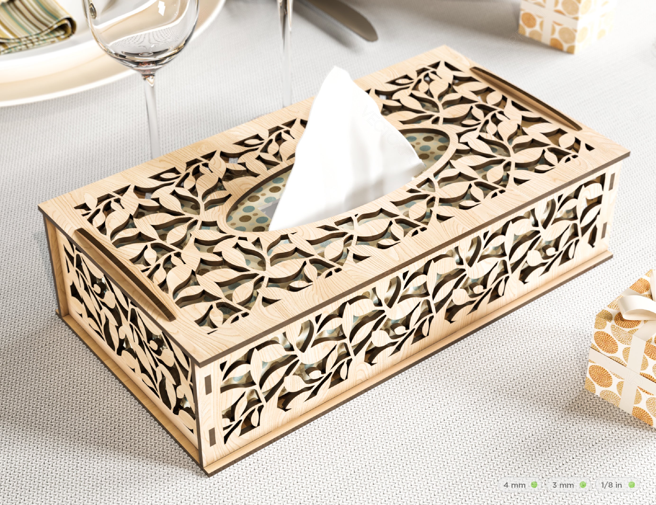 Decorative Laser Cut Tissue Box heart shape Tabletop wooden napkin cover Glowforge SVG |#167|