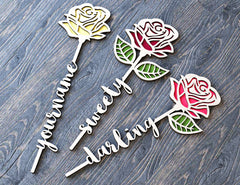 Rose Flower Laser Cut Out Art Valentine Day Acrylic wood Personalized Flower with name editable Cut Files Digital Product |#U169|