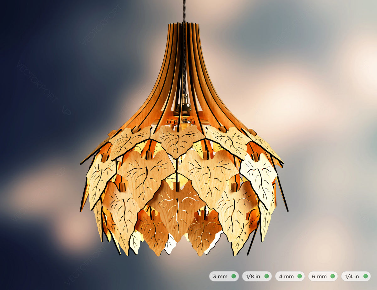 Ivy leaves Hanging wooden chandelier lamp shade Pendant light template –  VectorPort