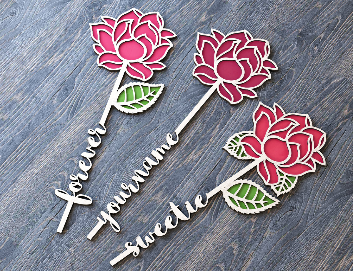 Flower Laser Cut Out Art Valentine Day Acrylic wood Personalized Flower with name editable Cut Files Digital Product |#U173|