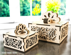 Wooden Gift Box with Ribbon Decorative Wooden laser cut jeweler case Wedding Love Ring box vector model Digital Download |#173|