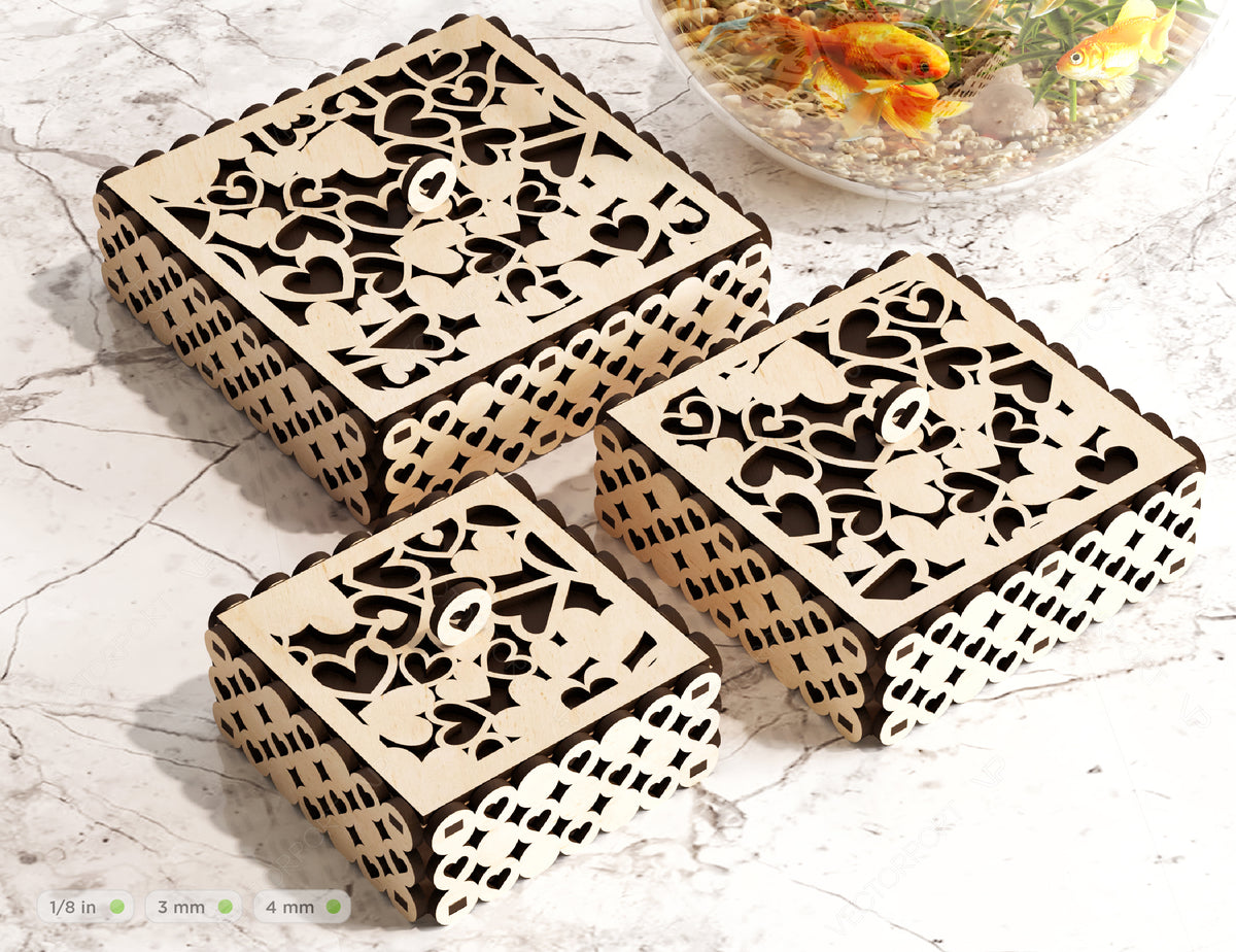 Heart Pattern Wooden Gift Box Jewelry laser cut Box template Wedding Love story Digital Download | SVG, DXF |#U181|