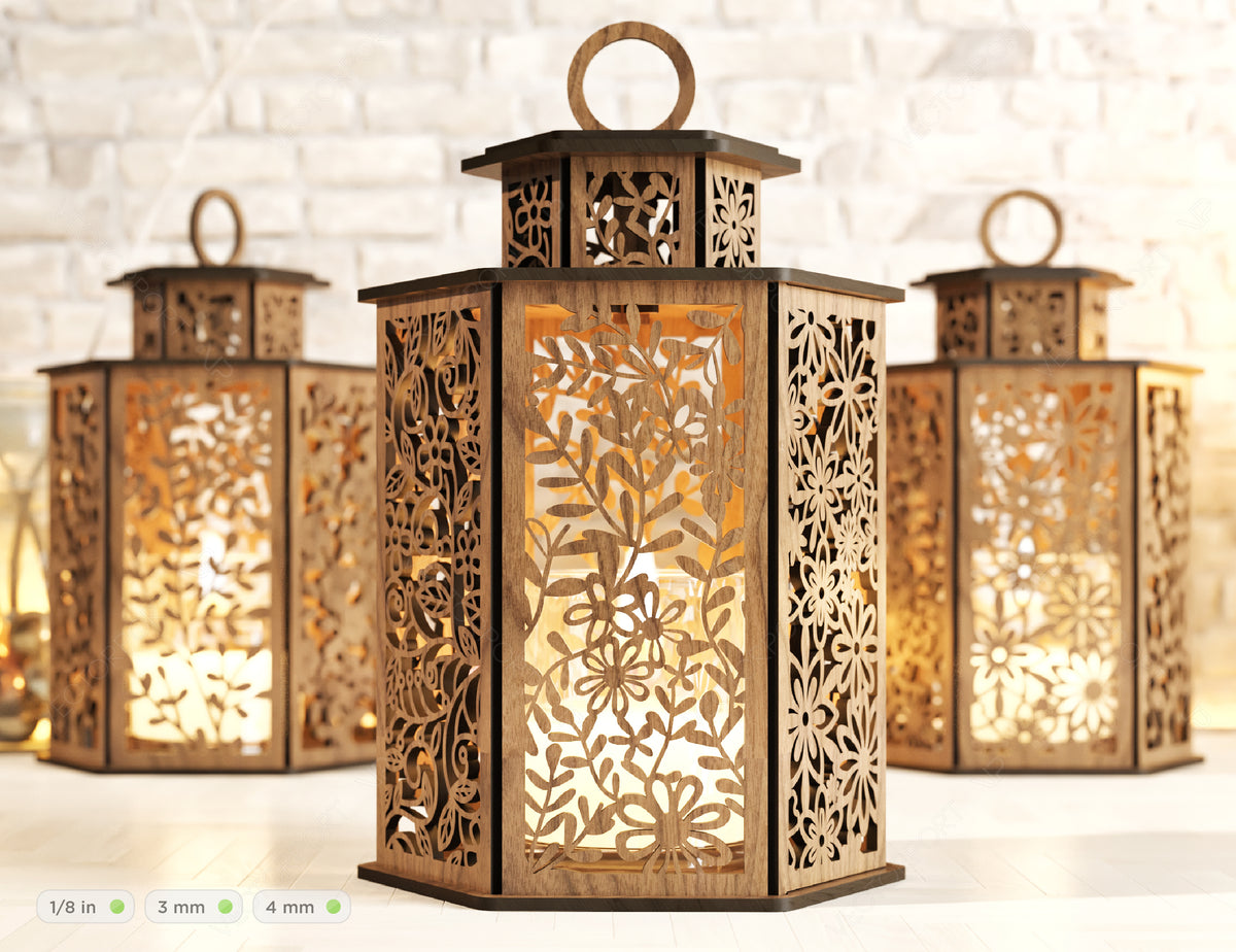 Spring Flower Pattern Lamp Candle Holder Ornaments Opener Lantern Decoration Table Digital Download SVG |#190|