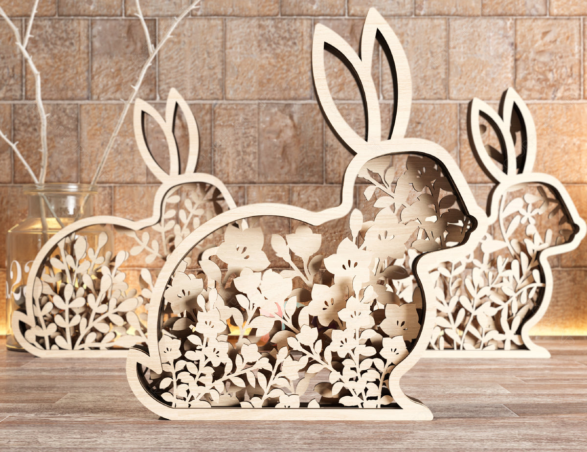 Multilayer Easter Laser Cut Files Rabbits SVG layered bundle, Floral Bunny Digital Download |#191|