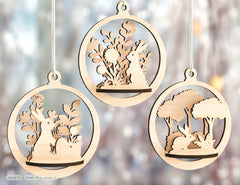 Bauble Wood 3D Laser Cut Easter Ornament Round Design set Hanging Bunny Decorations SVG Digital Download |#194|