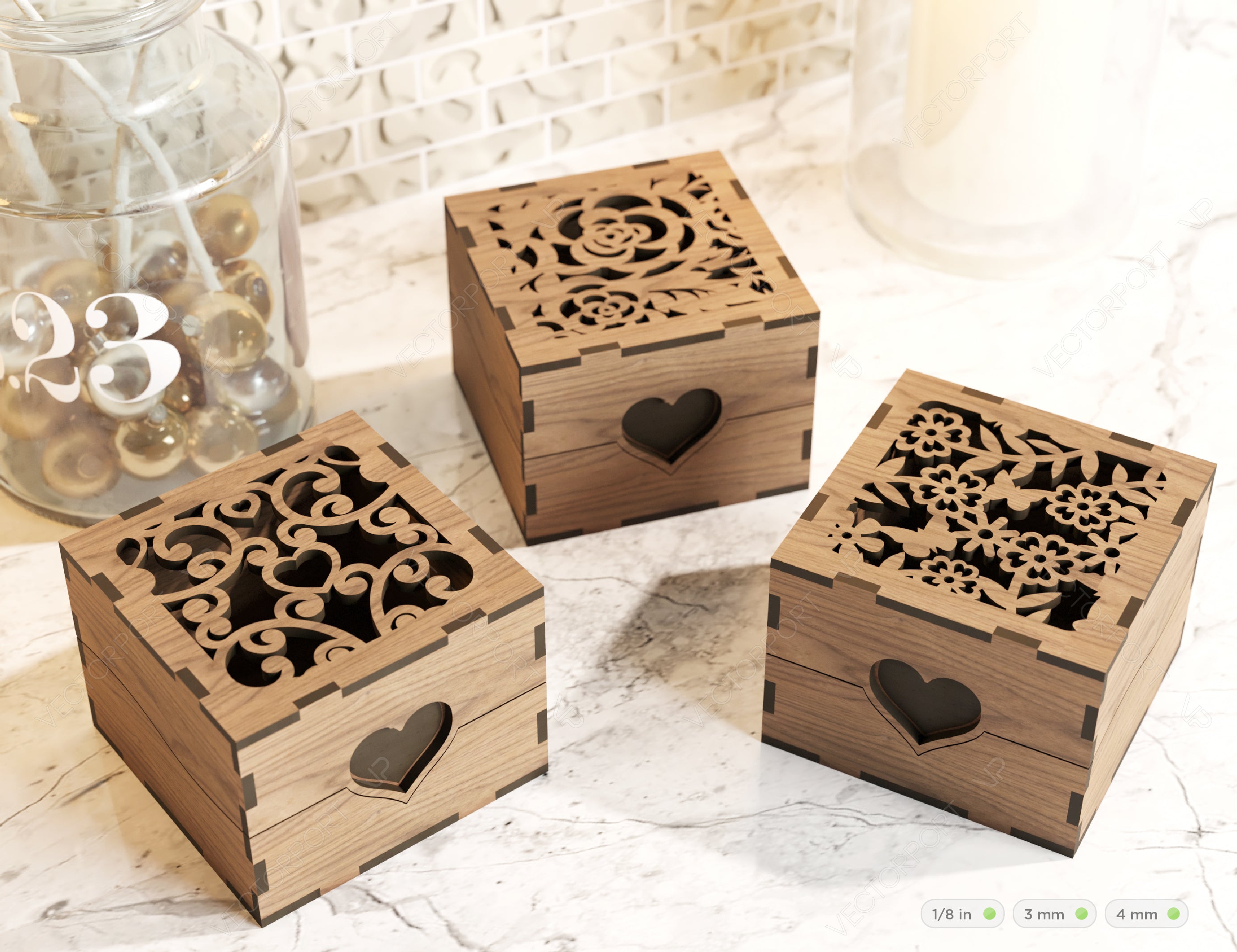 Ring Box Heart Pattern Decorative Wooden Gift box laser cut Jeweler case Wedding Birthday Valentine Gift Box Digital Download |#200|