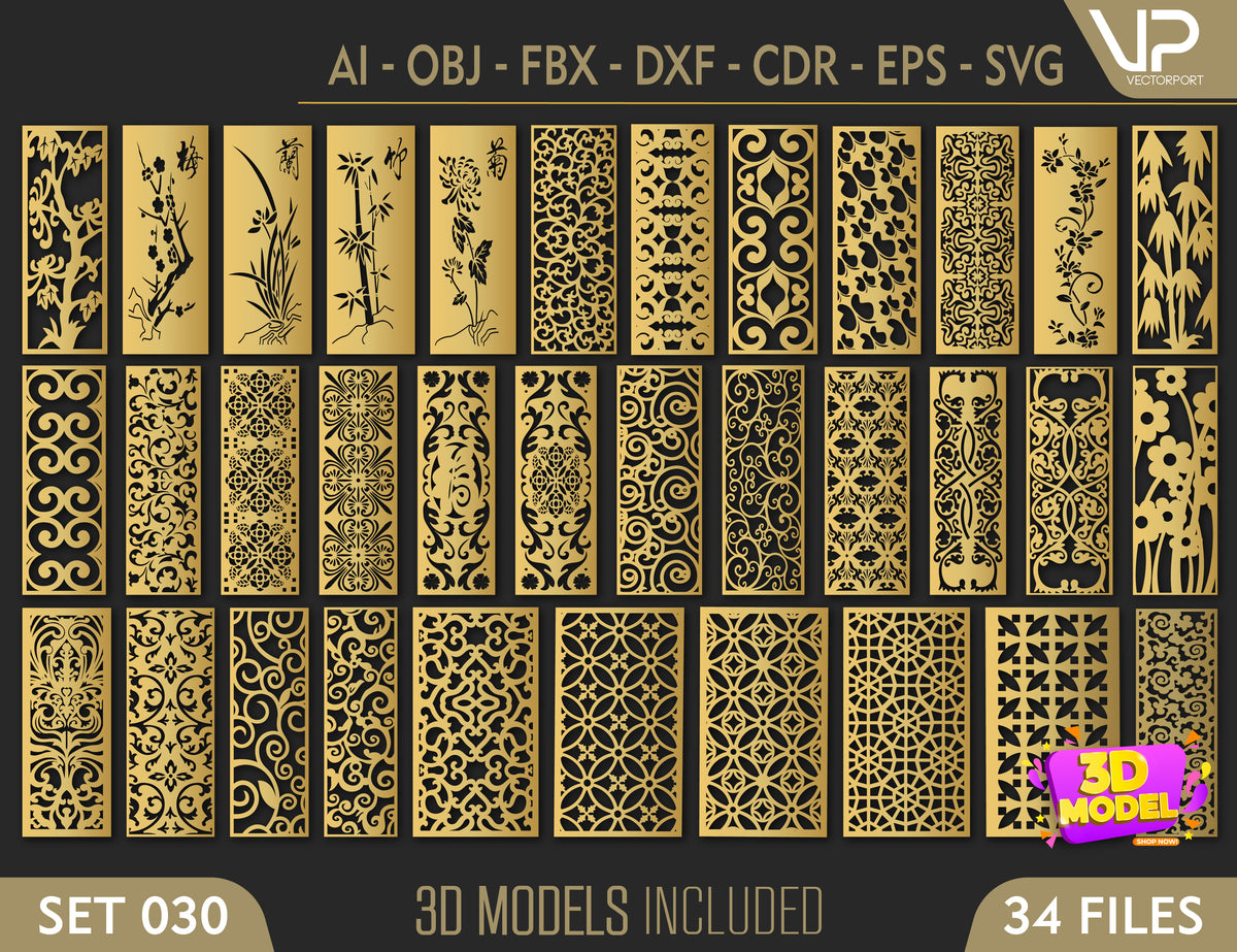 Abstract Pattern Panel Templates CNC Laser Cutting File | SVG, DXF, AI |#C030|