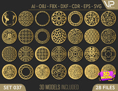 Round Abstract Pattern Panel Templates CNC Laser Cutting File | SVG, DXF, AI |#C037|