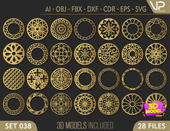 Round Abstract Pattern Panel Templates CNC Laser Cutting File | SVG, DXF, AI |#C038|