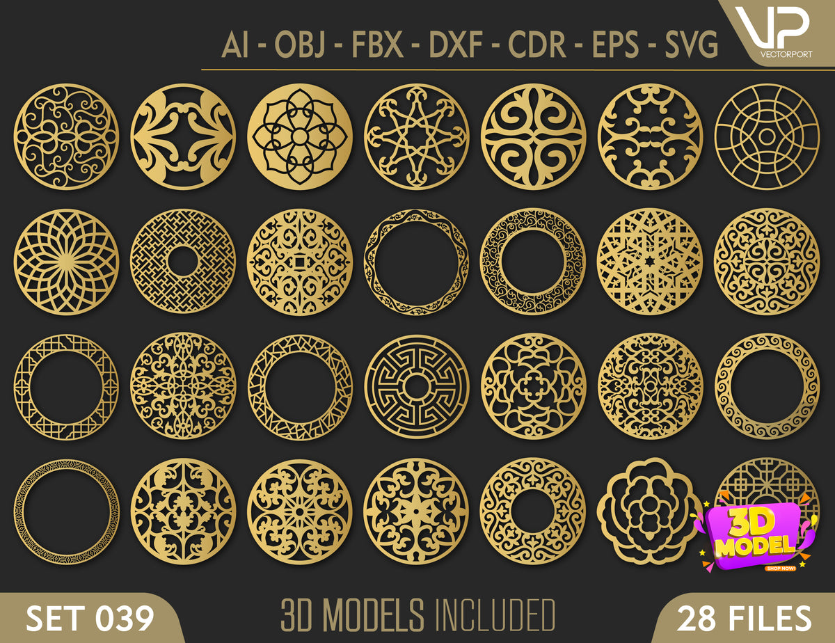 Round Abstract Pattern Panel Templates CNC Laser Cutting File | SVG, DXF, AI |#C039|