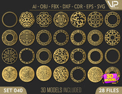 Round Abstract Pattern Panel Templates CNC Laser Cutting File | SVG, DXF, AI |#C040|