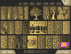 Tree Ornaments for decorative partitions panel screen CNC Laser Cutting File | SVG, DXF, AI |#C007|